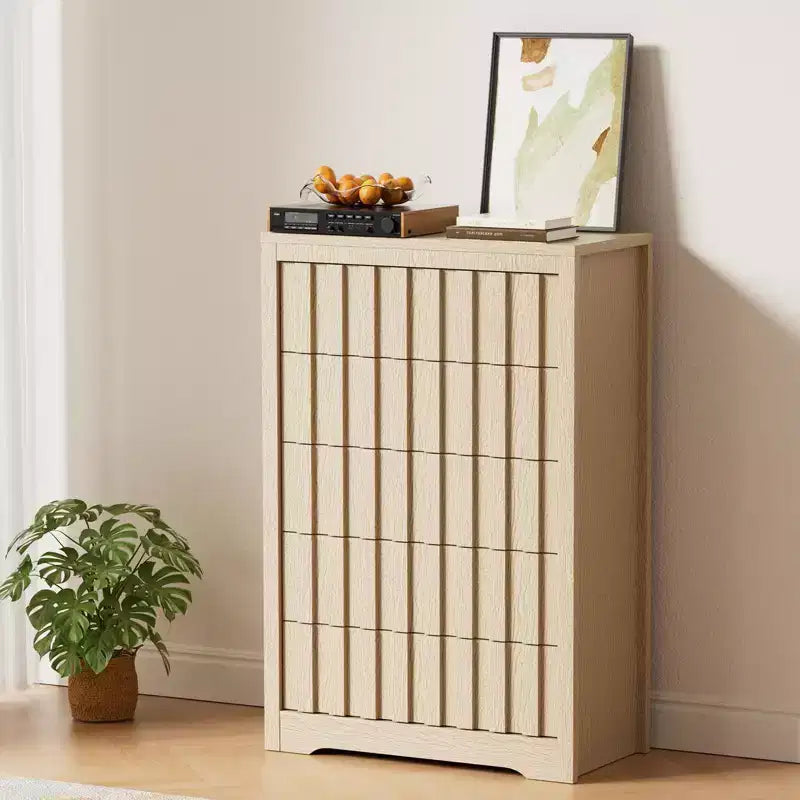 32 Tall Storage Dresser Organizer with Curved Profile Design, 5 Drawer Dresser for Rest Room Wood