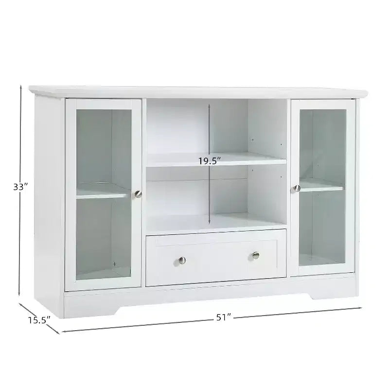 GDFStudio Pearson Modern 51 Wood and Glass Sideboard with Drawer and Adjustable Shelves