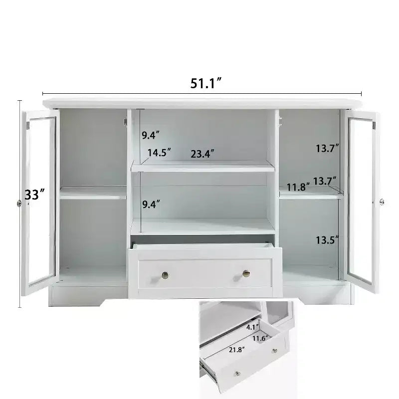 GDFStudio Pearson Modern 51 Wood and Glass Sideboard with Drawer and Adjustable Shelves