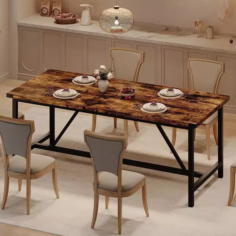 CuisinSmart Dining Table for 8 People, 71 Rectangular Kitchen Table, Industrial Large Long Dining Room Table, for Big Family