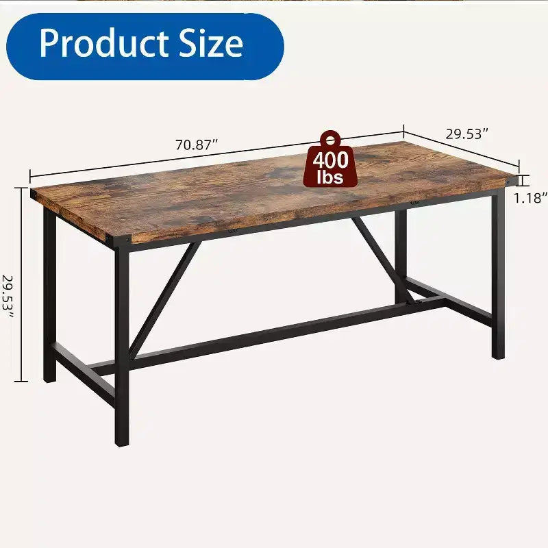 Table de salle à manger CuisinSmart pour 8 personnes, Table de cuisine rectangulaire de 180 cm, Grande table de salle à manger industrielle, pour famille nombreuse