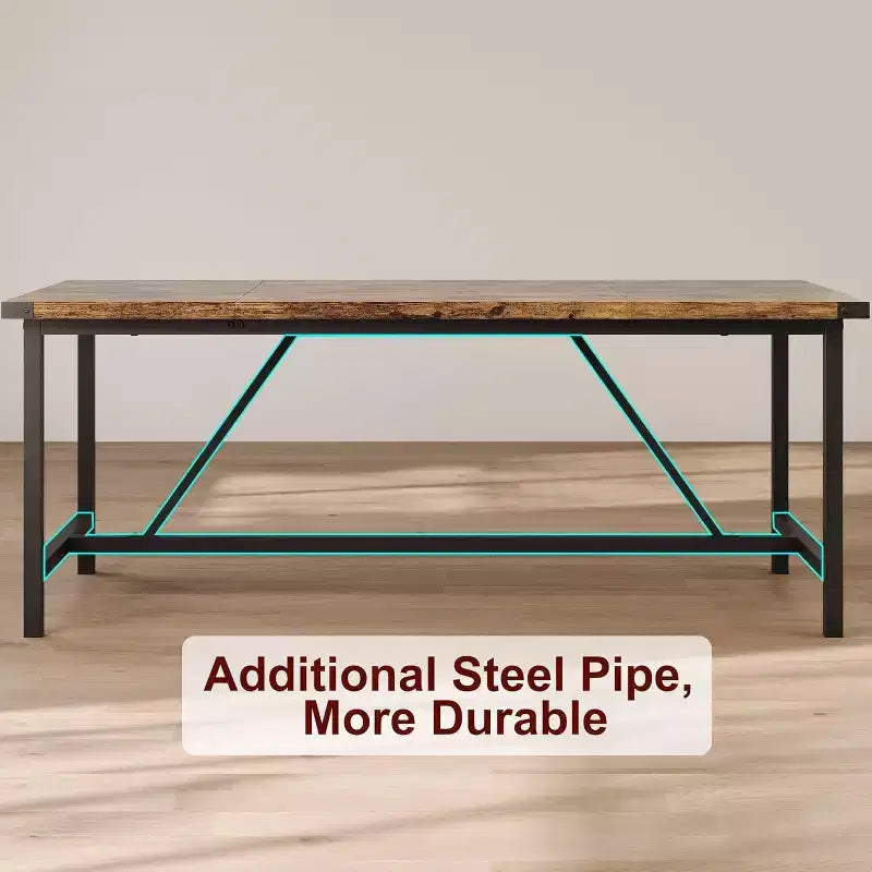 Table de salle à manger CuisinSmart pour 8 personnes, Table de cuisine rectangulaire de 180 cm, Grande table de salle à manger industrielle, pour famille nombreuse
