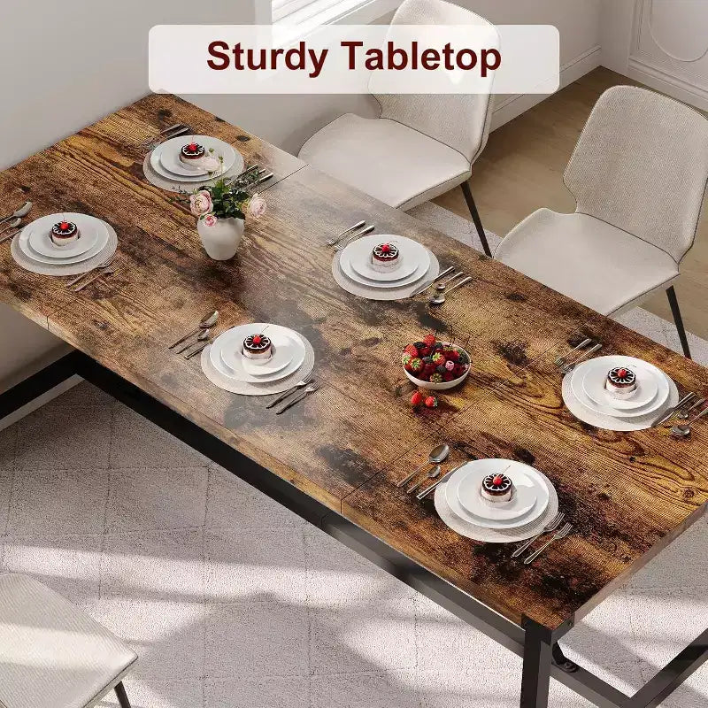 Table de salle à manger CuisinSmart pour 8 personnes, Table de cuisine rectangulaire de 180 cm, Grande table de salle à manger industrielle, pour famille nombreuse