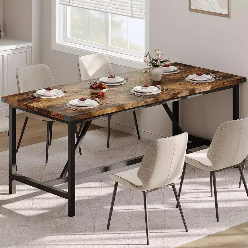 Table de salle à manger CuisinSmart pour 8 personnes, Table de cuisine rectangulaire de 180 cm, Grande table de salle à manger industrielle, pour famille nombreuse