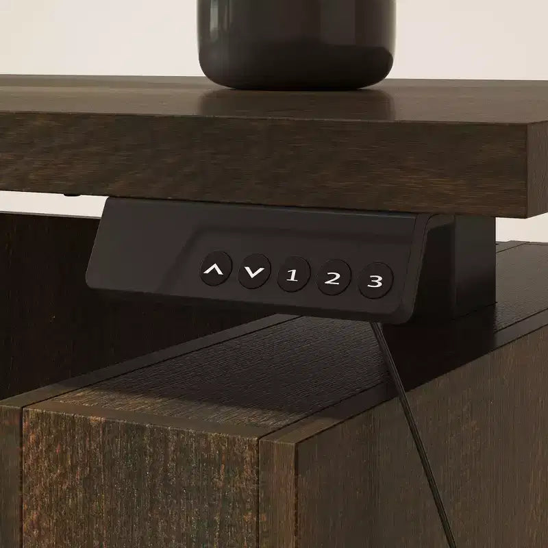 Famapy Dark Wood L - Shaped Adjustable Standing Desk Office Desk Computer Desk - Ergonomic Home Office Workstation with Storage