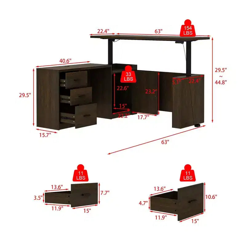Famapy Dark Wood L - Shaped Adjustable Standing Desk Office Desk Computer Desk - Ergonomic Home Office Workstation with Storage