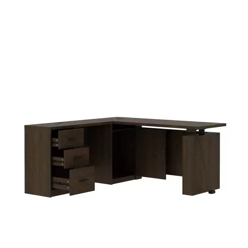 Famapy Dark Wood L - Shaped Adjustable Standing Desk Office Desk Computer Desk - Ergonomic Home Office Workstation with Storage