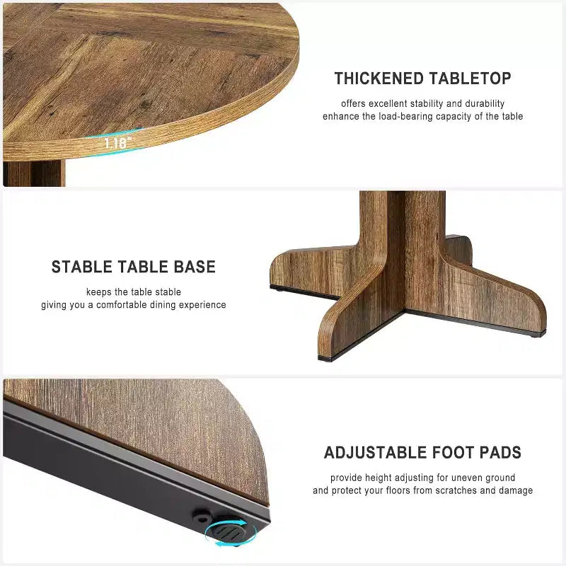 47 Round Dining Table for 4, Farmhouse Kitchen Table with Wood Tabletop and Stable Base, for Home Dining Room Living Room, Brown (Only Table)