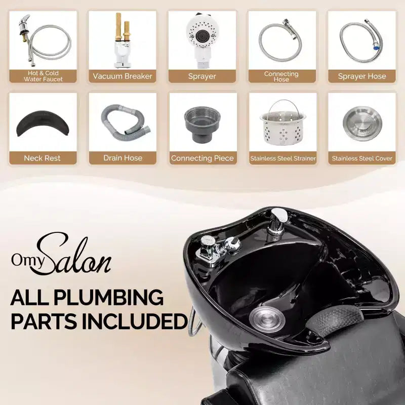 Karl Home Electric Shampoo Bowl and Chair Backwash Unit with Reclining Legrest