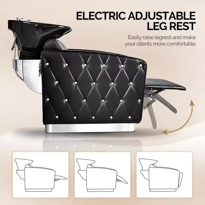 Karl Home Electric Shampoo Bowl and Chair Backwash Unit with Reclining Legrest