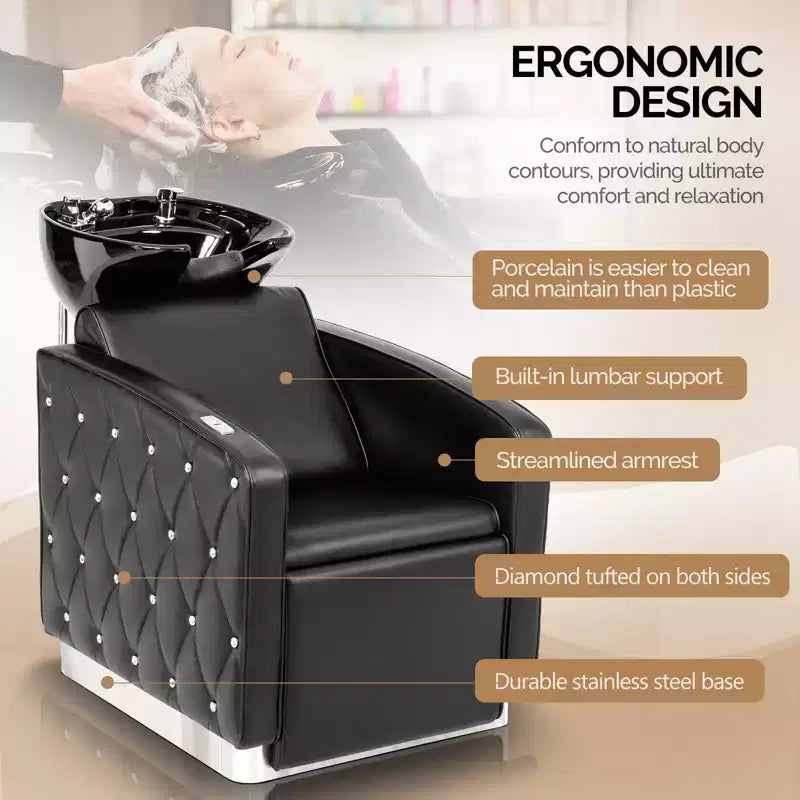 Karl Home Electric Shampoo Bowl and Chair Backwash Unit with Reclining Legrest