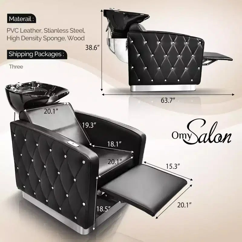 Karl Home Electric Shampoo Bowl and Chair Backwash Unit with Reclining Legrest