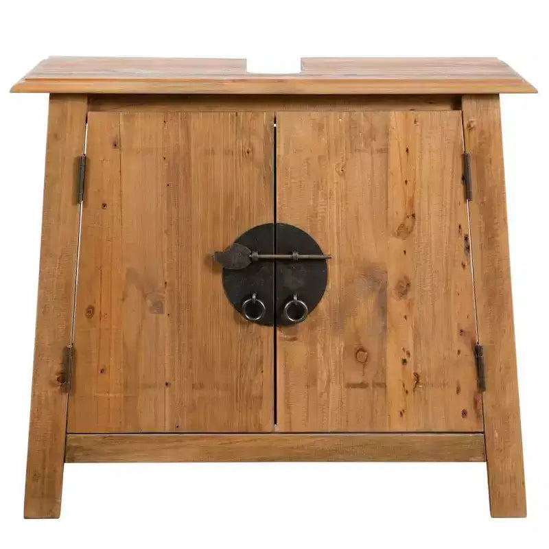 vidaXL Solid Pinewood Bathroom Furniture Set- Rustic Style Vanity Cabinet and Mirror - Brown