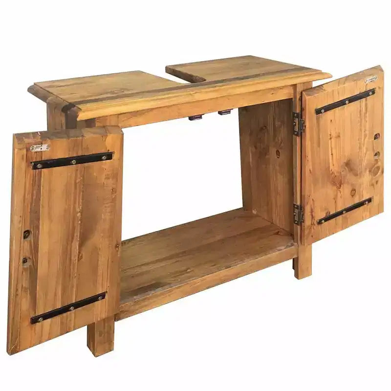 vidaXL Solid Pinewood Bathroom Furniture Set- Rustic Style Vanity Cabinet and Mirror - Brown