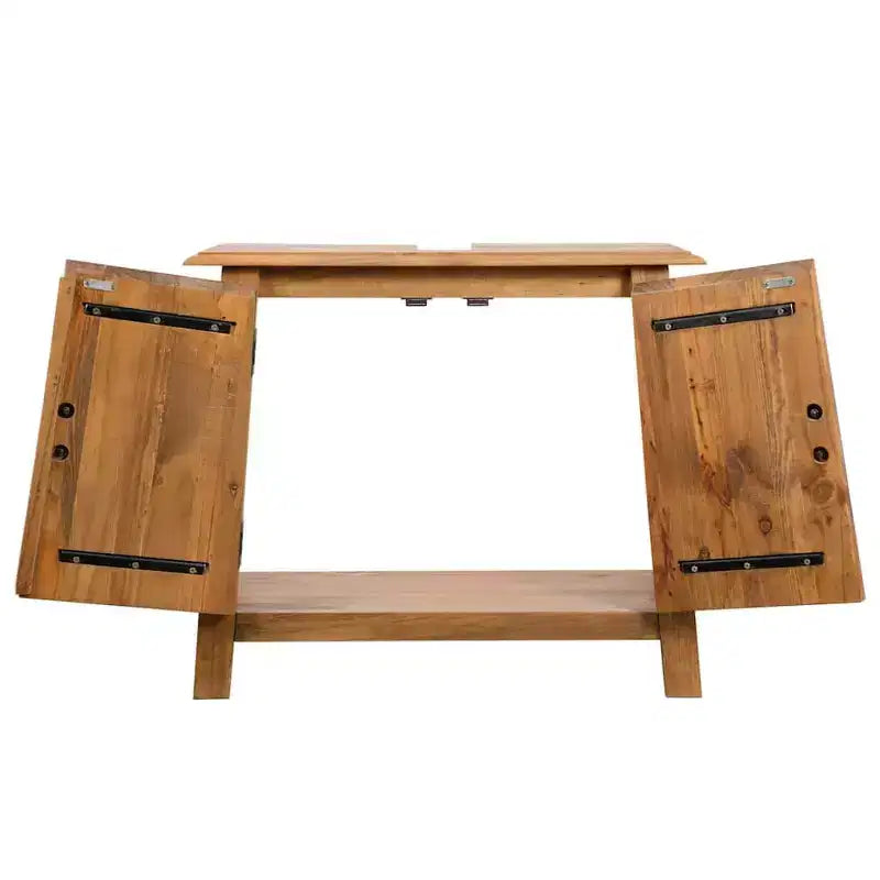 vidaXL Solid Pinewood Bathroom Furniture Set- Rustic Style Vanity Cabinet and Mirror - Brown