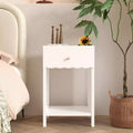 Modern White Nightstand with Drawer and Open Shelf,Scalloped Edge Bedside Table for Bedroom