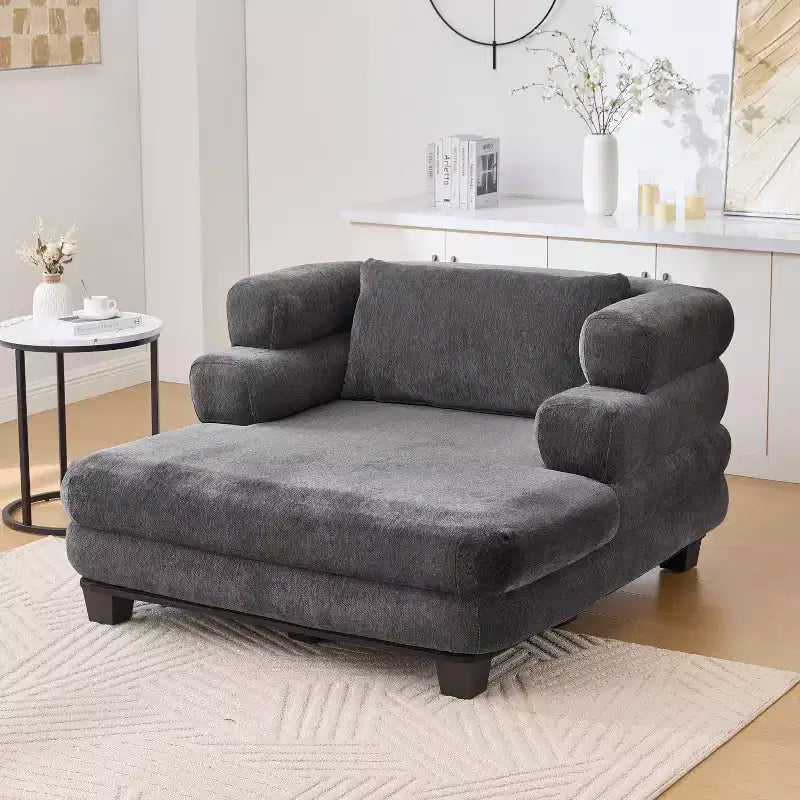 GDFStudio Arum Modern 52.4 Chenille Upholstered Chaise Lounge with Layered Armrests