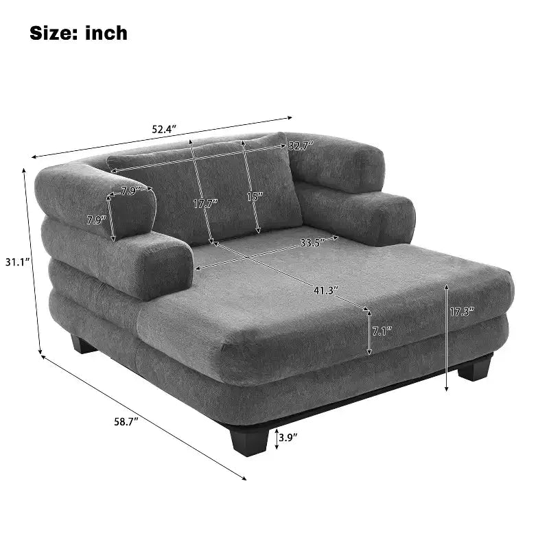 GDFStudio Arum Modern 52.4 Chenille Upholstered Chaise Lounge with Layered Armrests