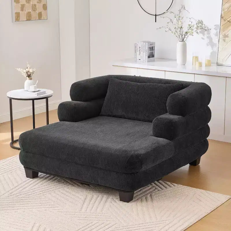 GDFStudio Arum Modern 52.4 Chenille Upholstered Chaise Lounge with Layered Armrests