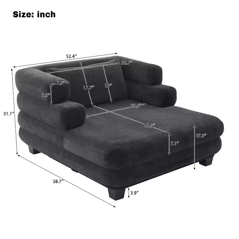 GDFStudio Arum Modern 52.4 Chenille Upholstered Chaise Lounge with Layered Armrests