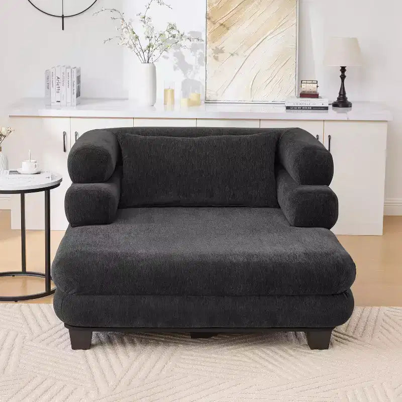 GDFStudio Arum Modern 52.4 Chenille Upholstered Chaise Lounge with Layered Armrests