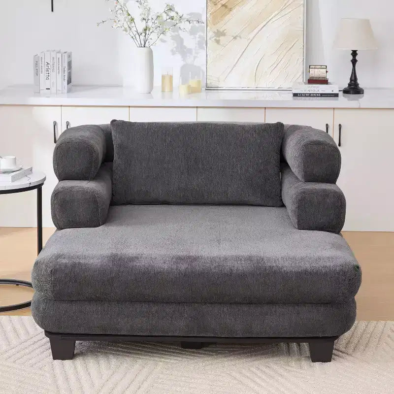 GDFStudio Arum Modern 52.4 Chenille Upholstered Chaise Lounge with Layered Armrests