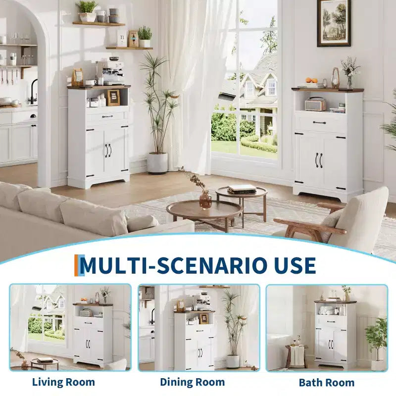 Farmhouse Storage Cabinet with Doors and Drawers, Freestanding Kitchen Pantry Cabinet, Floor Bathroom Storage Cabinet