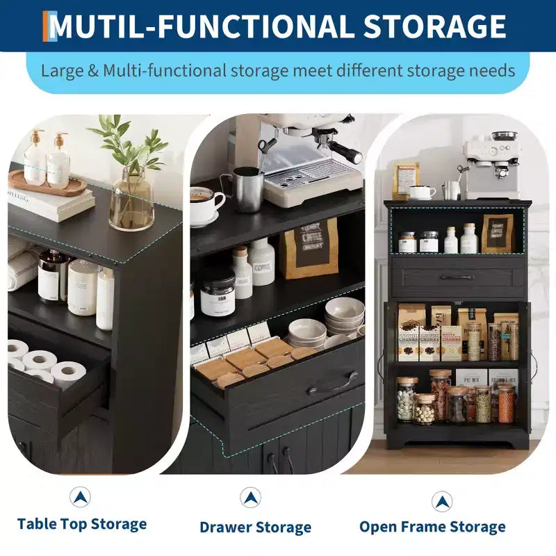 Farmhouse Storage Cabinet with Doors and Drawers, Freestanding Kitchen Pantry Cabinet, Floor Bathroom Storage Cabinet