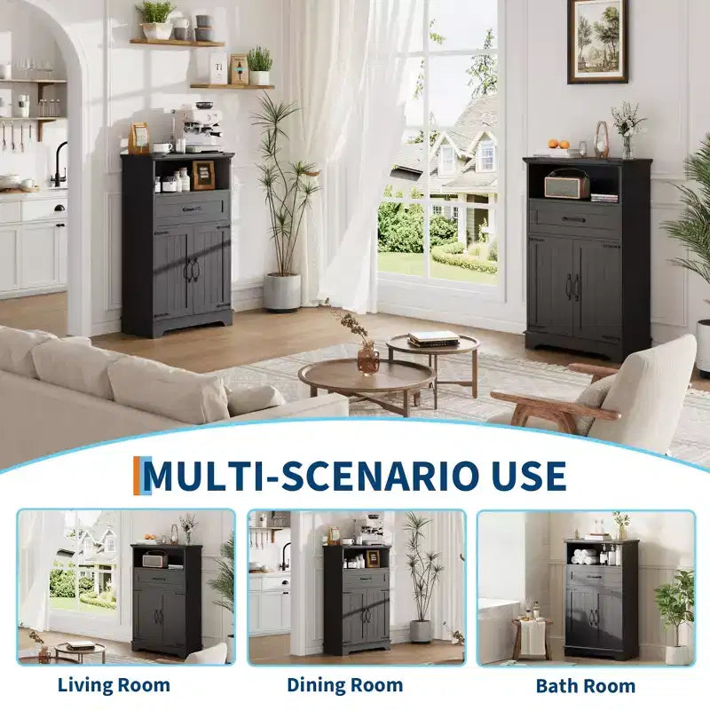 Farmhouse Storage Cabinet with Doors and Drawers, Freestanding Kitchen Pantry Cabinet, Floor Bathroom Storage Cabinet