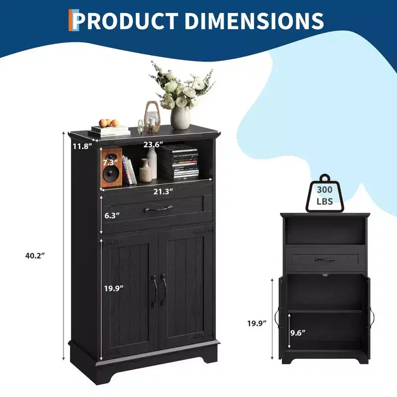 Farmhouse Storage Cabinet with Doors and Drawers, Freestanding Kitchen Pantry Cabinet, Floor Bathroom Storage Cabinet