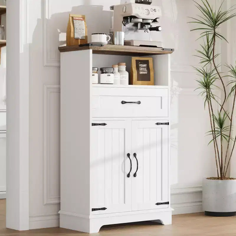 Farmhouse Storage Cabinet with Doors and Drawers, Freestanding Kitchen Pantry Cabinet, Floor Bathroom Storage Cabinet