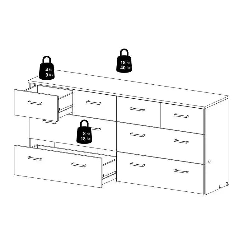 Tvilum,8 Drawer Double Dresser Oak Structure/White