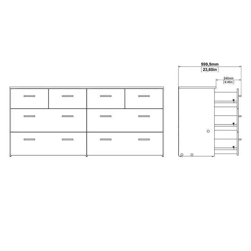 Tvilum,8 Drawer Double Dresser Oak Structure/White
