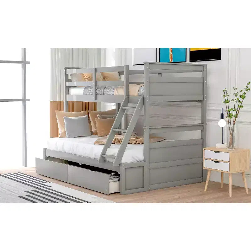 Lit superposé simple sur double avec rangement - Blanc