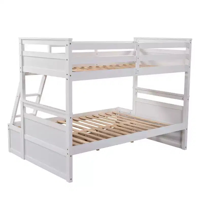 Lit superposé simple sur double avec rangement - Blanc