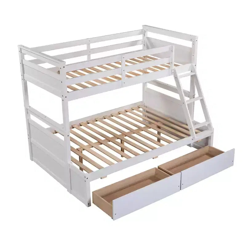 Lit superposé simple sur double avec rangement - Blanc