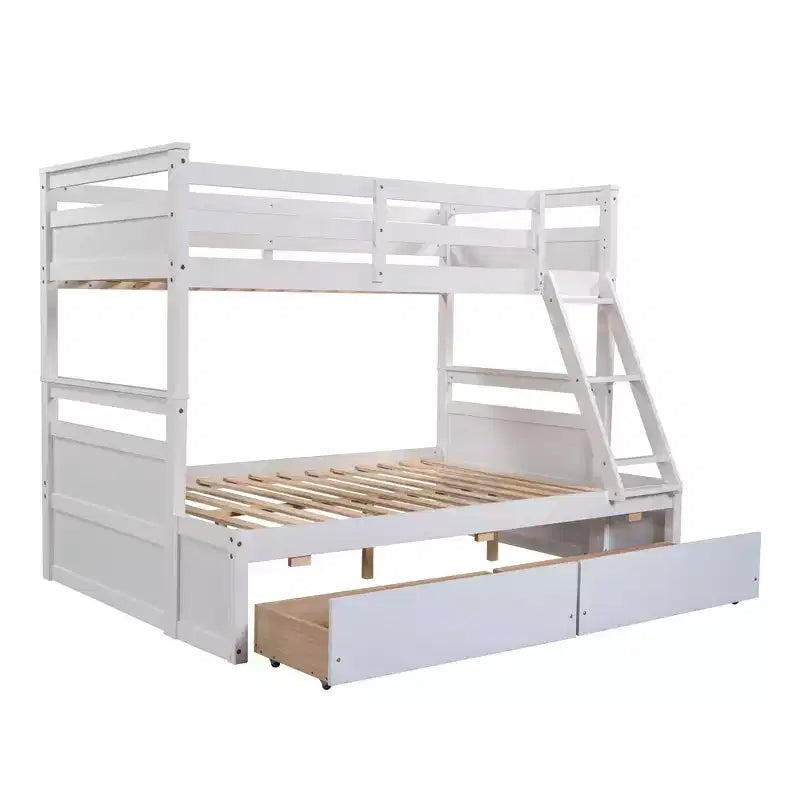 Lit superposé simple sur double avec rangement - Blanc