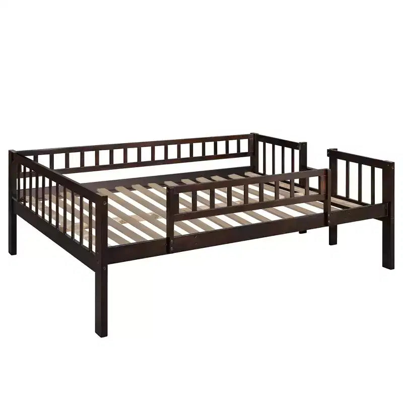 Full-Over-Full-Over-Full Triple Bed with Built-in Ladder and Slide , Triple Bunk Bed with Guardrails, Espresso