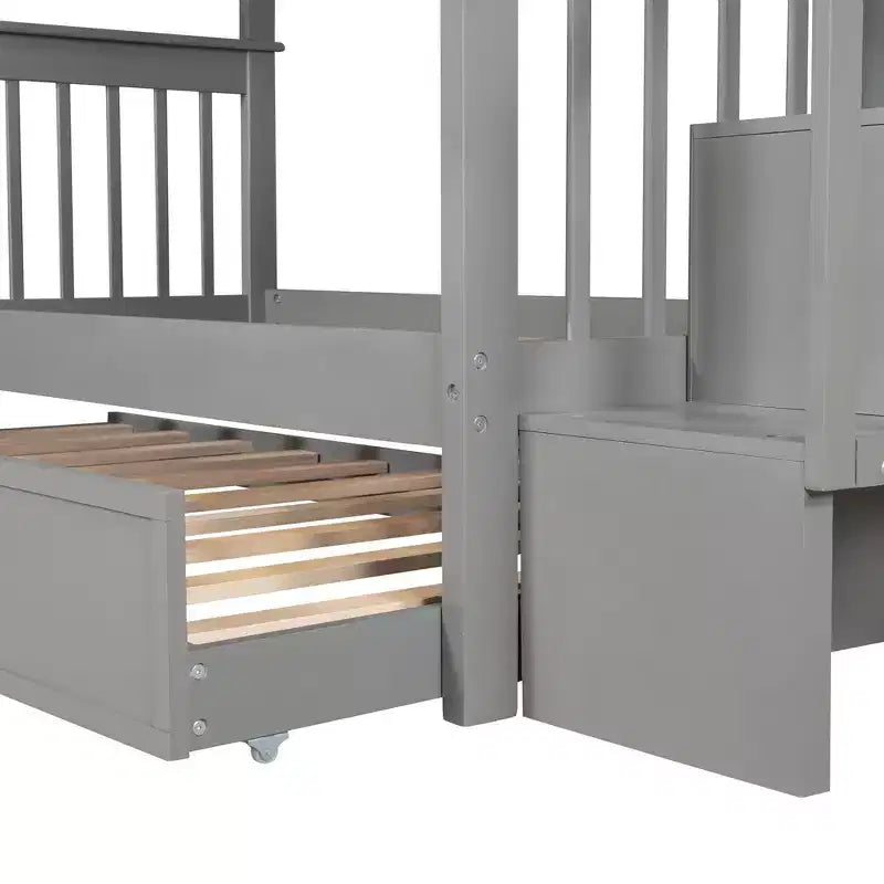Stairway Twin-Over-Twin Bunk Bed with Twin size Trundle for Bedroom, Dorm, Adults, White