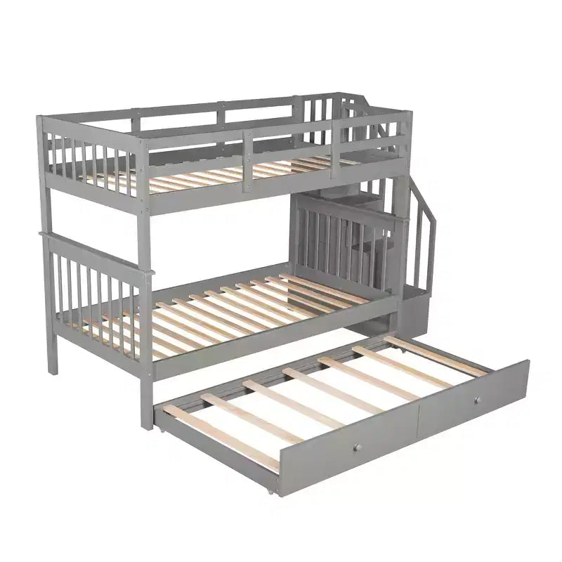 Stairway Twin-Over-Twin Bunk Bed with Twin size Trundle for Bedroom, Dorm, Adults, White