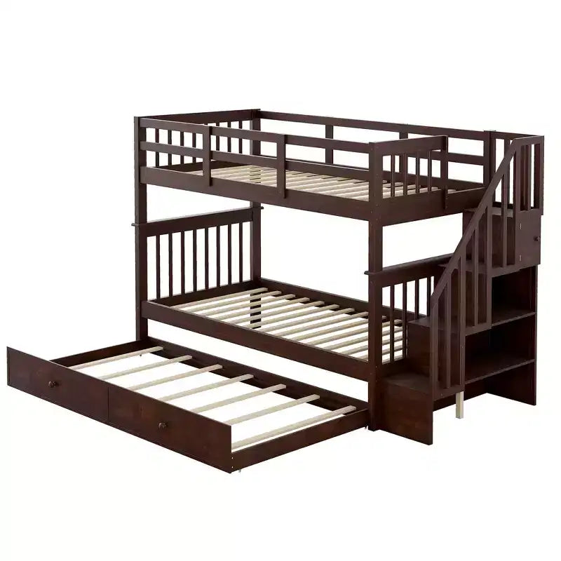 Stairway Twin-Over-Twin Bunk Bed with Twin size Trundle for Bedroom, Dorm, Adults, White