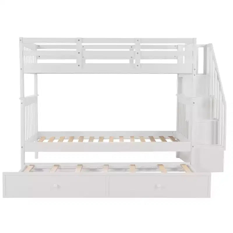 Stairway Twin-Over-Twin Bunk Bed with Twin size Trundle for Bedroom, Dorm, Adults, White