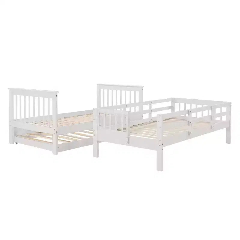 Stairway Twin-Over-Twin Bunk Bed with Twin size Trundle for Bedroom, Dorm, Adults, White