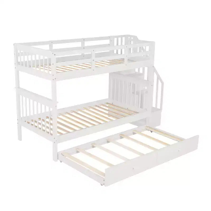 Stairway Twin-Over-Twin Bunk Bed with Twin size Trundle for Bedroom, Dorm, Adults, White