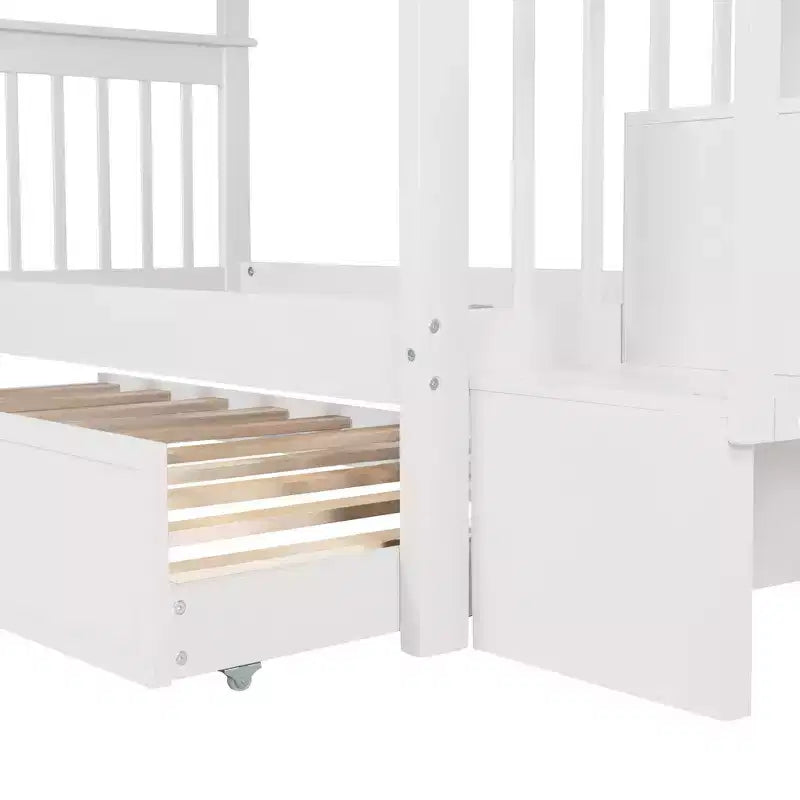 Stairway Twin-Over-Twin Bunk Bed with Twin size Trundle for Bedroom, Dorm, Adults, White