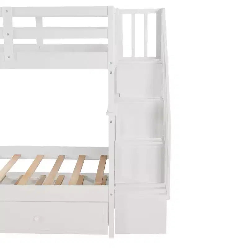 Stairway Twin-Over-Twin Bunk Bed with Twin size Trundle for Bedroom, Dorm, Adults, White