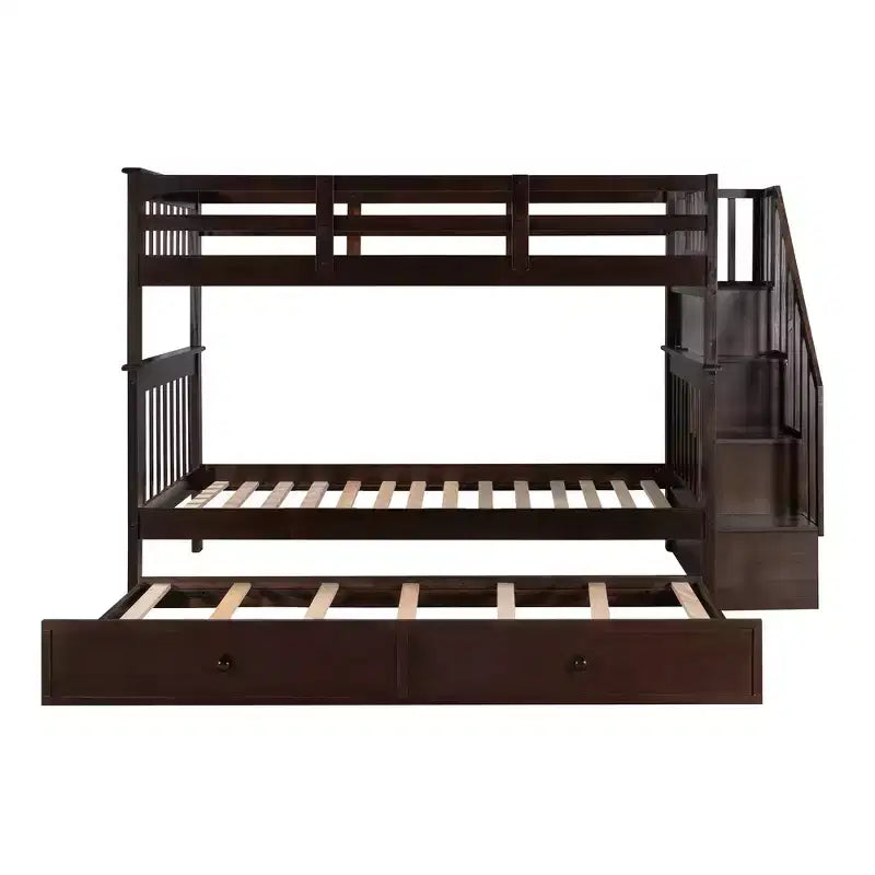 Stairway Twin-Over-Twin Bunk Bed with Twin size Trundle for Bedroom, Dorm, Adults, White