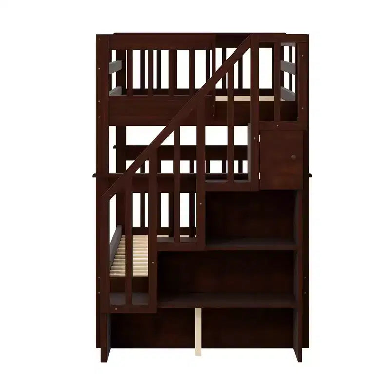 Stairway Twin-Over-Twin Bunk Bed with Twin size Trundle for Bedroom, Dorm, Adults, White