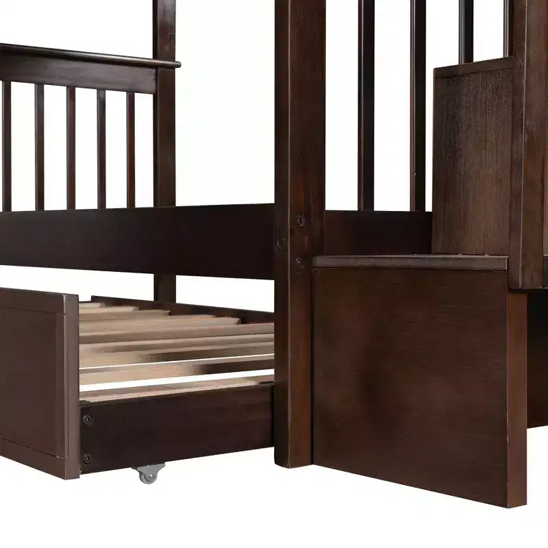 Stairway Twin-Over-Twin Bunk Bed with Twin size Trundle for Bedroom, Dorm, Adults, White