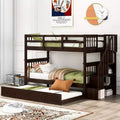 Stairway Twin-Over-Twin Bunk Bed with Twin size Trundle for Bedroom, Dorm, Adults, White